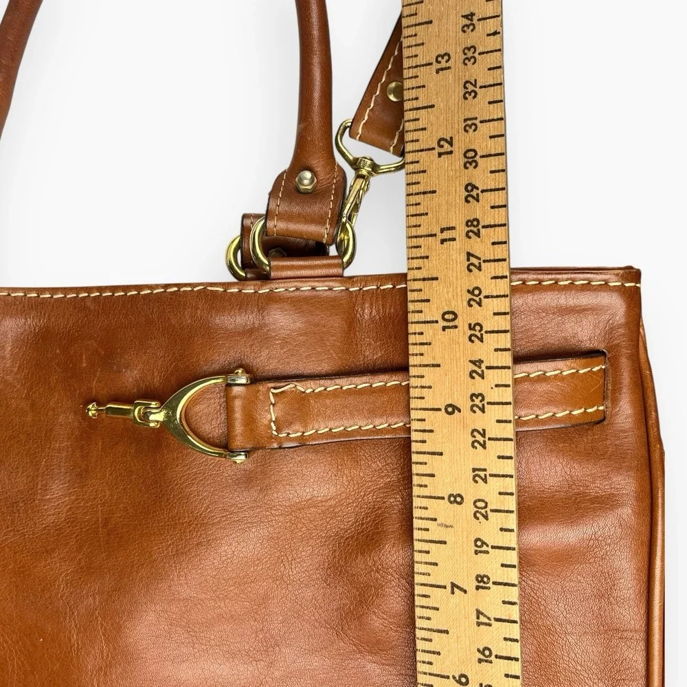 Vintage Brown Leather Double Handle Tote Bag Satchel Horse Bit Lock Horseshoe‎